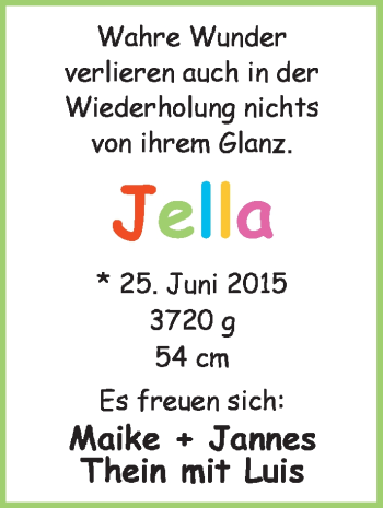 Babyanzeige von Jella Thein von Nordwest-Zeitung