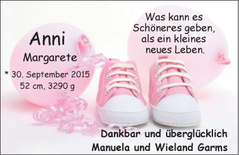 Babyanzeige von Anni Margarete Garms von Nordwest-Zeitung
