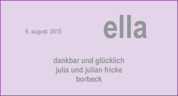 Babyanzeige von ella Fricke von Nordwest-Zeitung