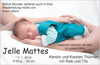 Babyanzeige von Jelle Mattes  von Nordwest-Zeitung