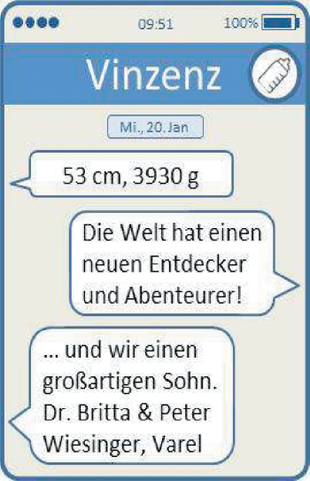 Babyanzeige von Vinzenz Wiesinger von Nordwest-Zeitung