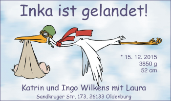 Babyanzeige von Inka Wilkens von Nordwest-Zeitung