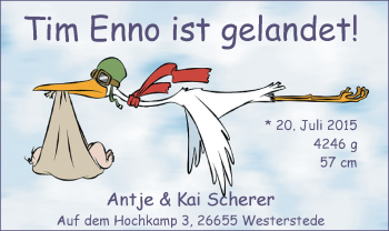 Babyanzeige von Tim Enno Scherer von Nordwest-Zeitung