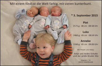 Babyanzeige von Piet, Luka und Anneke  von Nordwest-Zeitung