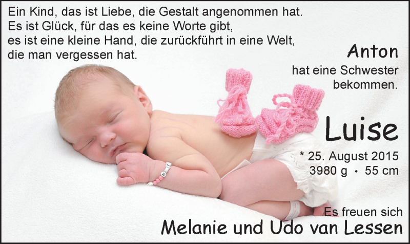 Anzeige für Luise van Lessen vom 10.10.2015 aus Nordwest-Zeitung