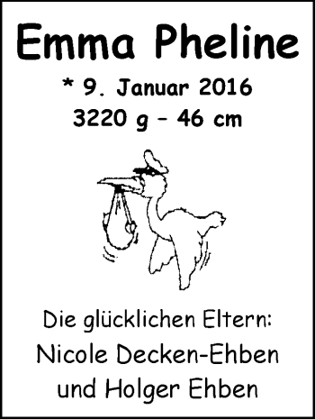 Babyanzeige von Emma Pheline  von Nordwest-Zeitung