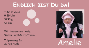 Babyanzeige von Amelie Thrun von Nordwest-Zeitung