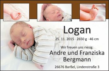 Babyanzeige von Logan Bergmann von Nordwest-Zeitung