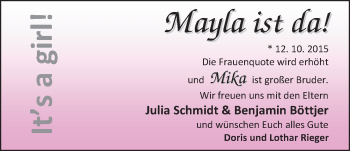 Babyanzeige von Mayla  von Nordwest-Zeitung