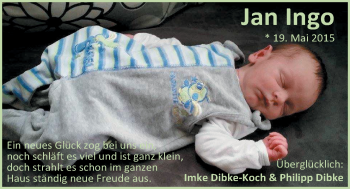 Babyanzeige von Jan Ingo Dibke von Nordwest-Zeitung