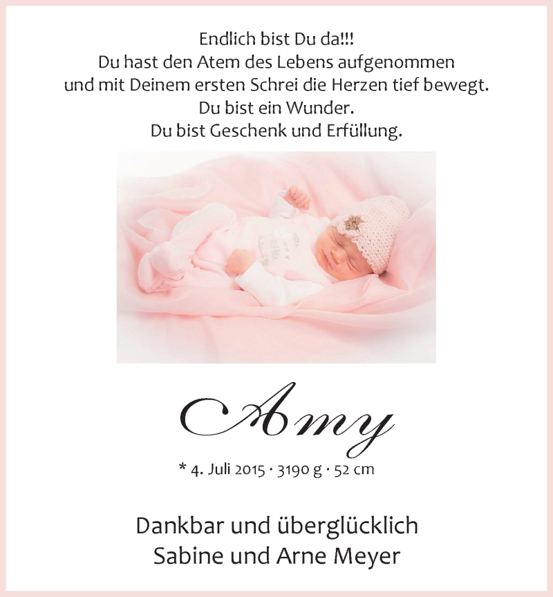 Anzeige für Amy Meyer vom 25.07.2015 aus Nordwest-Zeitung
