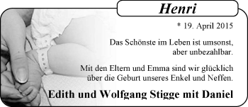 Babyanzeige von Henri Ludwig von Nordwest-Zeitung