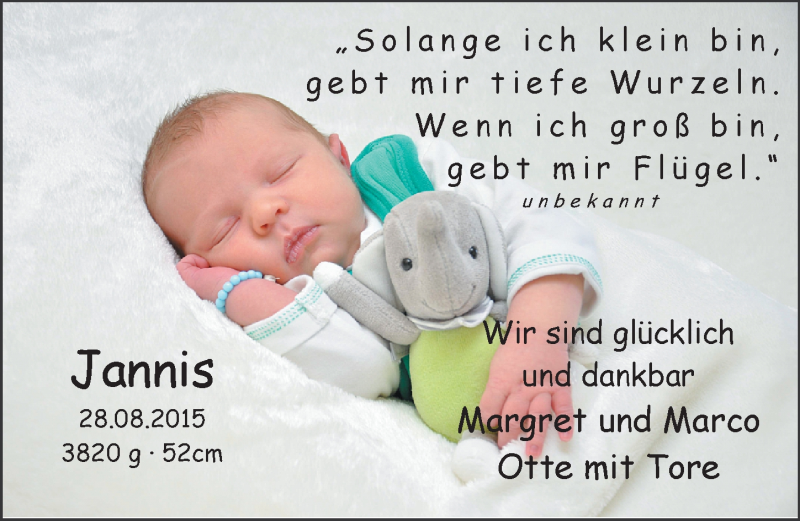 Anzeige für Jannis  vom 19.09.2015 aus Nordwest-Zeitung