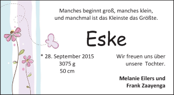 Babyanzeige von Eske  von Nordwest-Zeitung