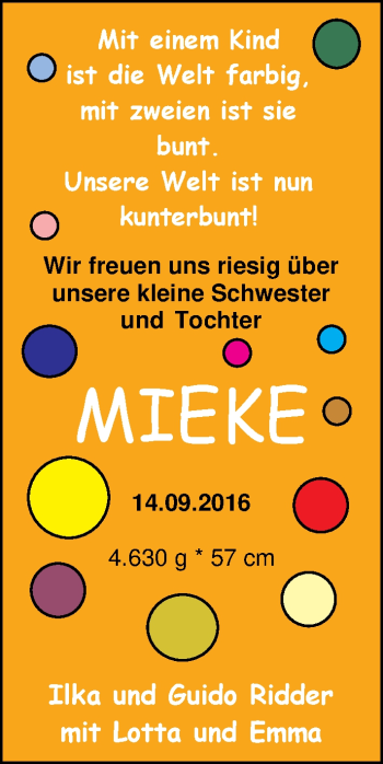 Babyanzeige von Mieke  Ridder von Nordwest-Zeitung