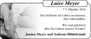 Babyanzeige von Luise Meyer von Nordwest-Zeitung