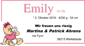 Babyanzeige von Emily  von Nordwest-Zeitung
