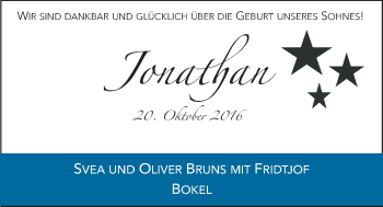 Babyanzeige von Jonathan Bruns von Nordwest-Zeitung