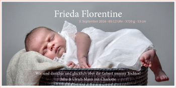 Babyanzeige von Frieda Florentine Mann von Nordwest-Zeitung