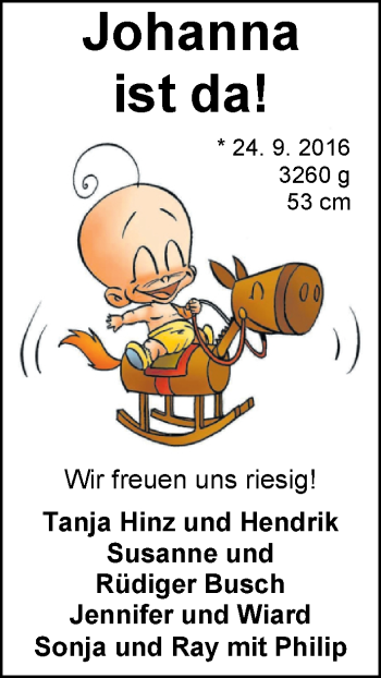 Babyanzeige von Johanna  von Nordwest-Zeitung