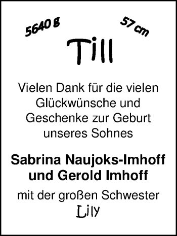 Babyanzeige von Till Imhoff von Nordwest-Zeitung