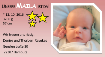 Babyanzeige von Maila Ravekes von Nordwest-Zeitung
