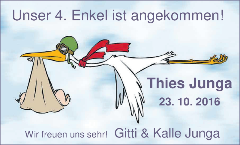 Anzeige für Thies Junga vom 29.10.2016 aus Nordwest-Zeitung