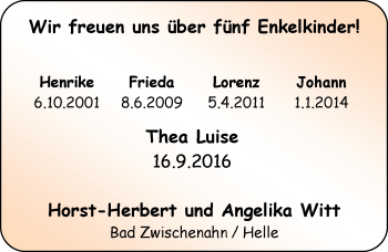 Babyanzeige von Thea Luise Witt von Nordwest-Zeitung