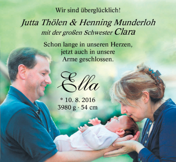 Babyanzeige von Ella  von Nordwest-Zeitung