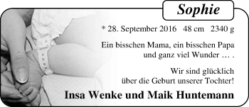 Babyanzeige von Sophie  von Nordwest-Zeitung