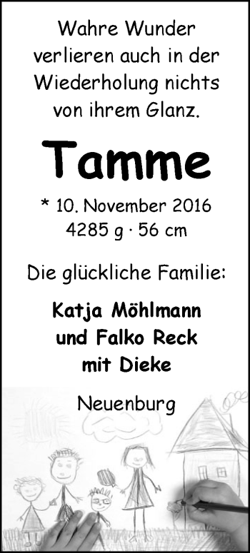Babyanzeige von Tamme  von Nordwest-Zeitung