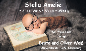 Babyanzeige von Stella Amelie Weiß von Nordwest-Zeitung