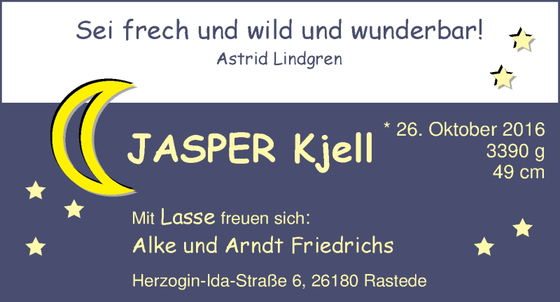 Anzeige für Jasper Kjell Friedrichs vom 12.11.2016 aus Nordwest-Zeitung