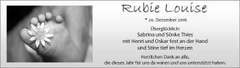 Babyanzeige von Rubie Louise Thies von Nordwest-Zeitung