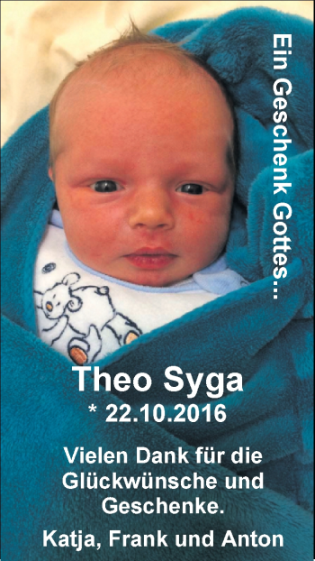 Babyanzeige von Theo Syga von Nordwest-Zeitung