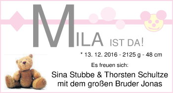Babyanzeige von Mila  von Nordwest-Zeitung