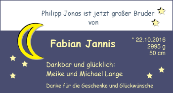 Babyanzeige von Fabian Jannis Lange von Nordwest-Zeitung