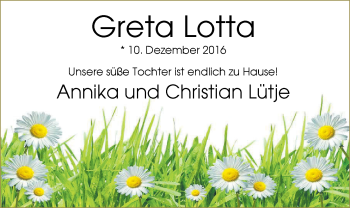 Babyanzeige von Greta Lotta von Nordwest-Zeitung