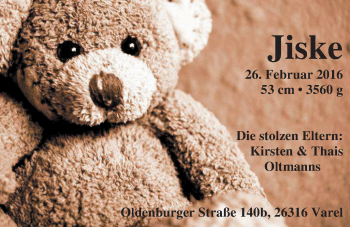 Babyanzeige von Jiske Oltmanns von Nordwest-Zeitung