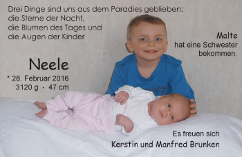 Babyanzeige von Neele Brunken von Nordwest-Zeitung