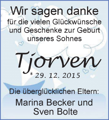 Babyanzeige von Tjorven  von Nordwest-Zeitung