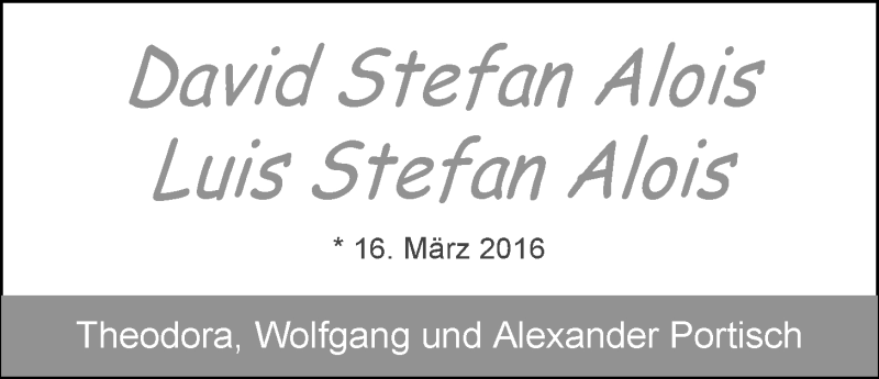 Anzeige für David und Luis Portisch vom 18.03.2016 aus Nordwest-Zeitung