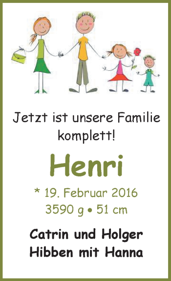 Babyanzeige von Henri  von Nordwest-Zeitung