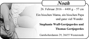 Babyanzeige von Noah  von Nordwest-Zeitung