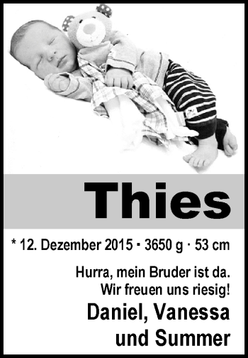 Babyanzeige von Thies  von Nordwest-Zeitung