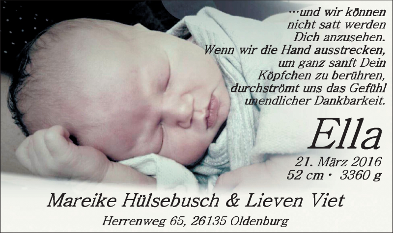 Anzeige für Ella  vom 09.04.2016 aus Nordwest-Zeitung
