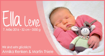 Babyanzeige von Ella Lene Thiele von Nordwest-Zeitung
