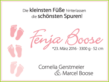 Babyanzeige von Fenja Boose von Nordwest-Zeitung