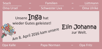 Babyanzeige von Elin Johanna  von Nordwest-Zeitung