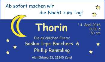 Babyanzeige von Thorin  von Nordwest-Zeitung